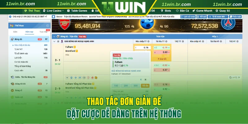 Thao tác đơn giản để đặt cược dễ dàng trên hệ thống